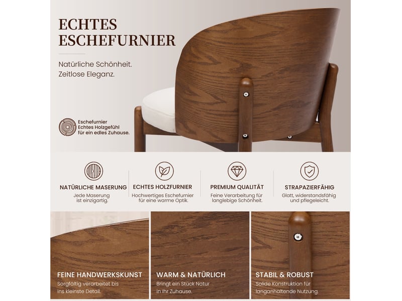  Chaises de salle à manger lot de 4 avec dossier enveloppant et rembourrage 25d en bois couleur noyer et tissu beige  - Conforama E