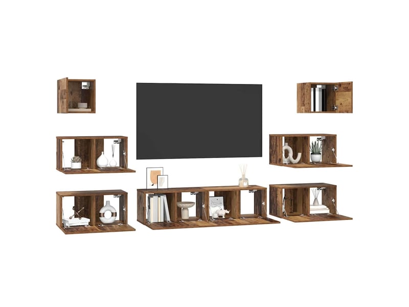  Ensemble meuble tv - banc tv - meuble de rangement 8 pcs bois ancien bois d'ingénierie  - Conforama C