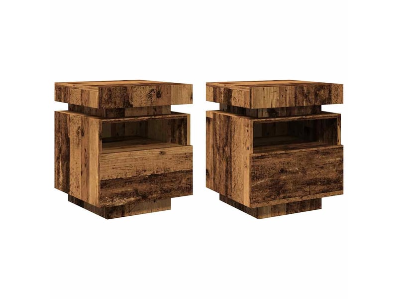  Lot de 2 tables de chevet - cabinet de chevet - table de nuit et lumières led vieux bois 40x39x48,5cm  - Conforama B