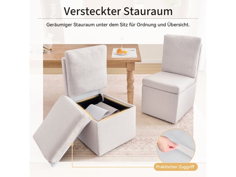  Chaise de salle à manger pivotante avec rangement - lpospi - roulettes, 49 × 65 × 92 cm, chenille - gris beige  - Conforama E