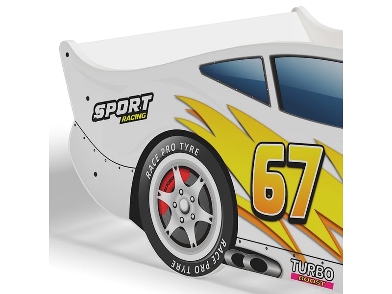  Lit voiture cars pour garçon 70x140 cm avec sommier flex, sans matelas – blanc CARS lit simple - Conforama D