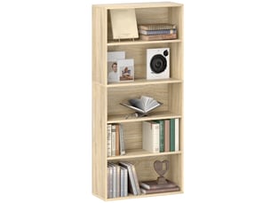 Bibliothèque étagère de rangement 5 niveaux avec étagères réglables pour salon, chambre, bureau, 60x24x133,5cm, naturel
