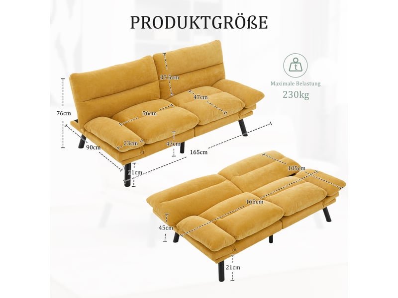 Canapé 2 places en chenille, dossier et accoudoirs réglables, piètement métal, design ergonomique confortable  - Conforama C