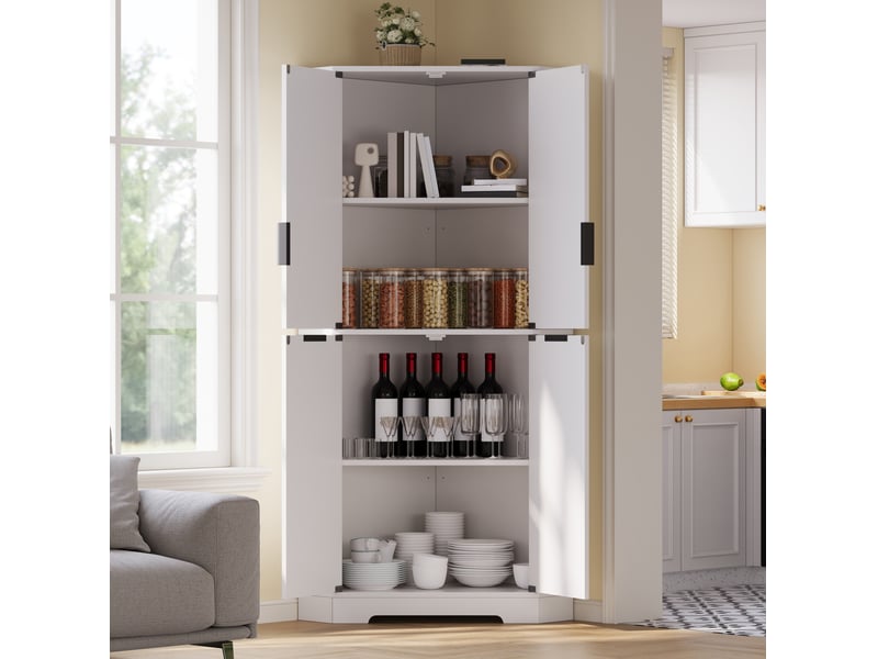  Armoire d'angle 60x60x172 cm 4 portes et étagères réglables blanc  - Conforama E