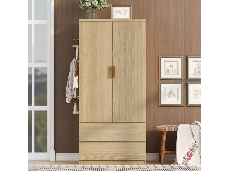  Armoire tcqpz 70 x 50 x 170 cm 2 portes 2 tiroirs rangement panneau perforé blanc et bois  - Conforama B