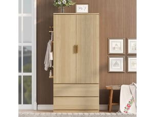 Armoire tcqpz 70 x 50 x 170 cm 2 portes 2 tiroirs rangement panneau perforé blanc et bois