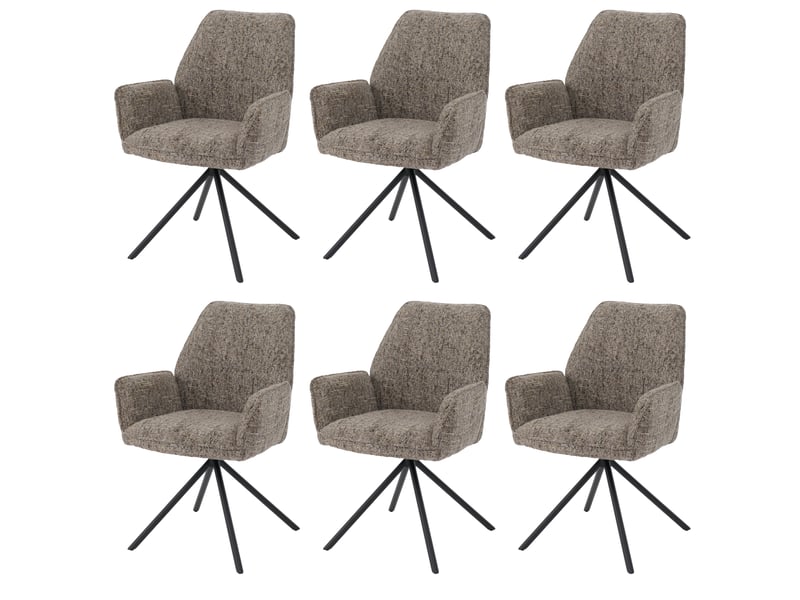  Lot de 6 chaises de salle à manger hwc-g67, pivotantes, avec positionnement automatique, en chenille métallisée (410 gm²) - piètement noir, marron  - Conforama A