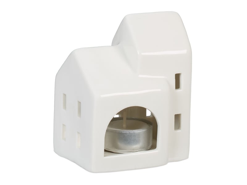  Photophore en forme de maison ambiance cosy déco intérieur 18 x 12 x 12 cm en porcelaine blanche 13_0015177  - Conforama C