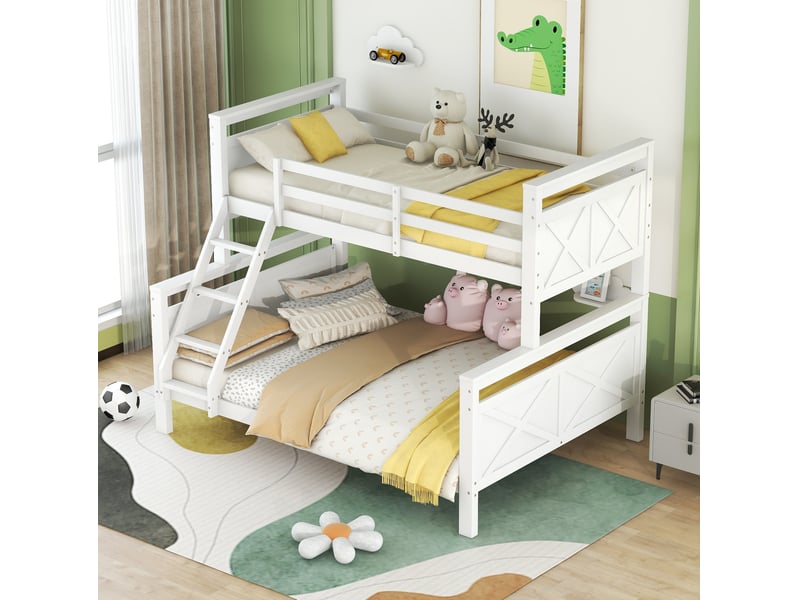  Lit superposé 90x200 et 140x200 cm transformable en 2 lits, bois et mdf blanc  - Conforama B