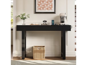 Table console avec tiroirs - noir - multiprise intégrée - tiroirs indépendants - pieds réglables