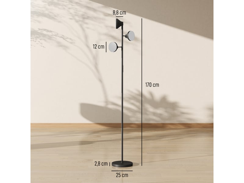  Lampadaire led noir dimmable à 3 têtes orientables avec lumière de lecture, rgb et télécommande pour salon  - Conforama C