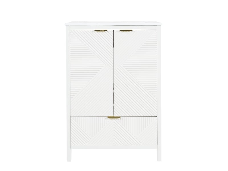 Meuble vasque salle de bain blanc 61 cm avec lavabo céramique, portes soft-close, étagères et tiroirs - Conforama A