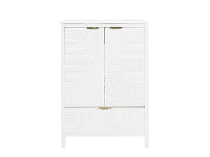 Meuble vasque salle de bain blanc 61 cm avec lavabo céramique, portes soft-close, étagères et tiroirs