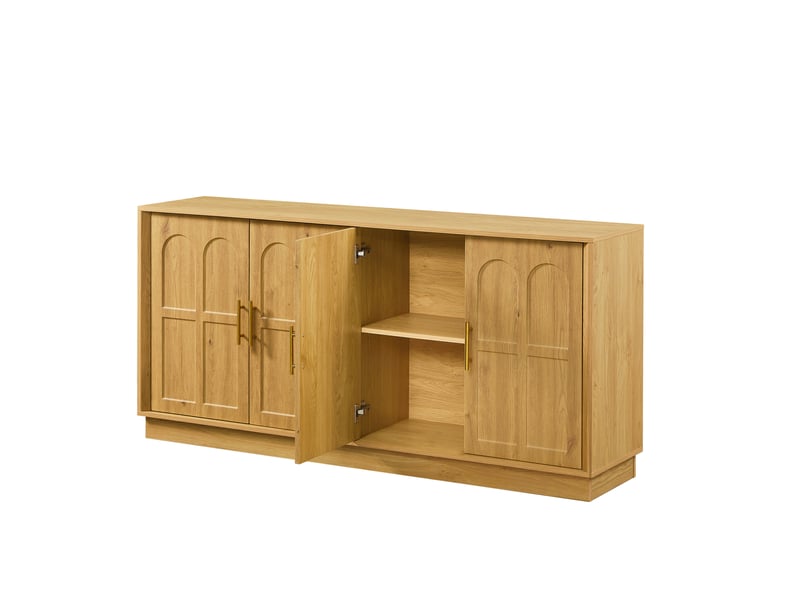 Buffet de rangement avec étagères réglables et portes galbées - lpospi - meuble polyvalent mdf naturel 169 × 40 × 80 cm - Conforama A