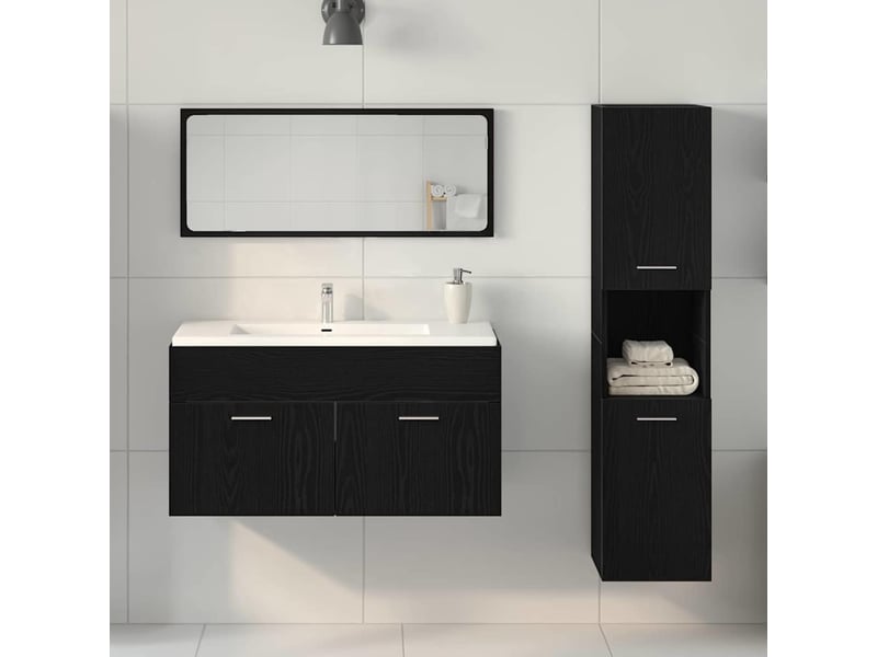  Ensemble de mobilier de salle de bain 3 pc chêne noir cf64326  - Conforama D