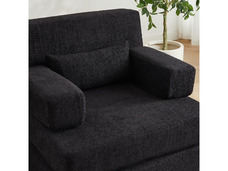  Canapé droit 2-en-1, sofa modulable en chenille, assise individuelle ajustable pour salon, chambre, bureau, 80 x 90 x 90 cm, noir  - Conforama E