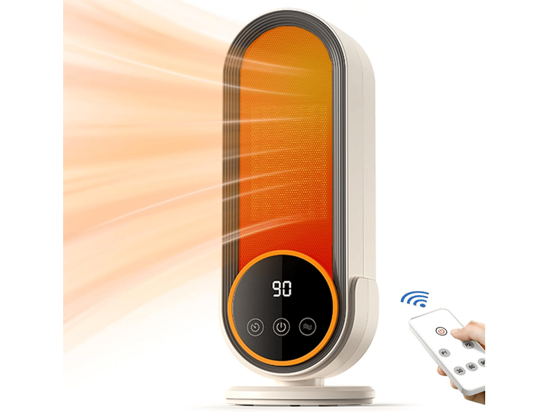  Chauffage d'appoint - chauffage portable économe en énergie avec thermostat réglable, chauffage rapide 1200 w, technologie céramique ptc, télécommande, blanc  - Conforama A