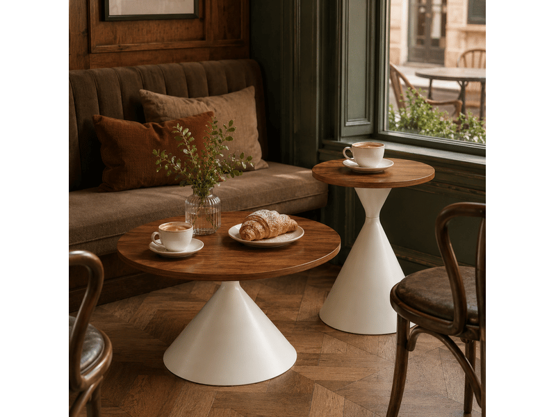  Lot de 2 tables rondes ø70 x h40 cm et ø50 x h50 cm – aspect noyer – usage polyvalent au salon  - Conforama B