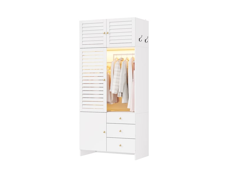  Armoire 2 portes avec panier à linge et led 90x50x200 cm blanc  - Conforama A