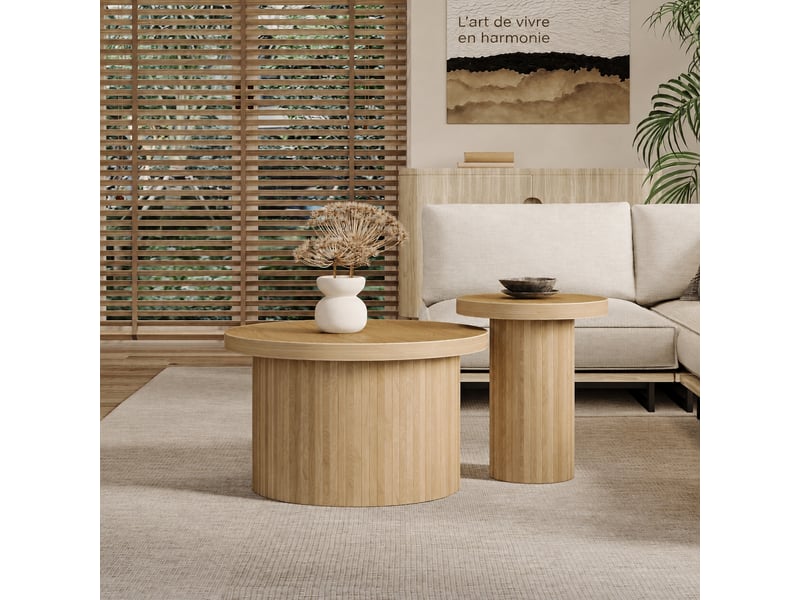  Ensemble de 2 tables basses rondes en mdf effet bois naturel, ø 66 et 40 cm  - Conforama B