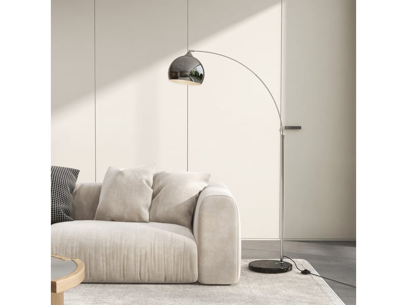  Lampadaire arqué, hauteur réglable, interrupteur au pied, base effet marbre, 170-180 cm, argentnoir  - Conforama D