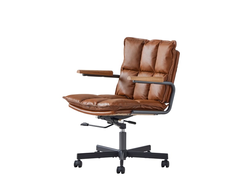  Chaise de bureau ergonomique marron avec accoudoirs en bois, roulettes, hauteur réglable, pivotante à 360 degrés  - Conforama D