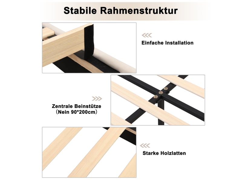  Lit rembourré 90 x 200 cm, tête de lit coquillage réglable en hauteur, sommier à lattes, pieds métal doré, velours beige evarich - Conforama D