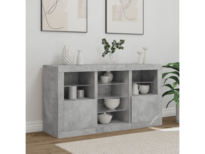 Buffet - bahut - meuble de rangement avec lumières led gris béton 123x37x67 cm  - Conforama C