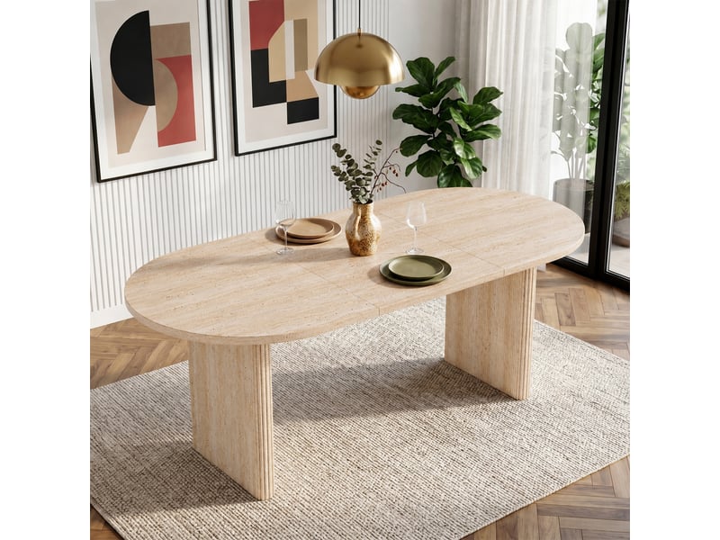  Table de cuisine ovale avec allonge beige - 90x140-200max.cm mdf  - Conforama B