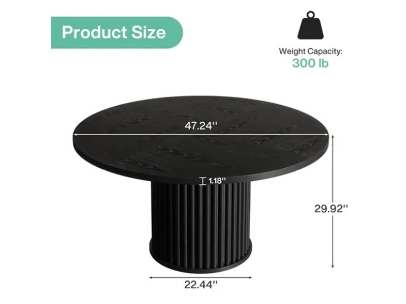  Table à manger ronde en mdf et métal noir ø120x76.5 cm  - Conforama C