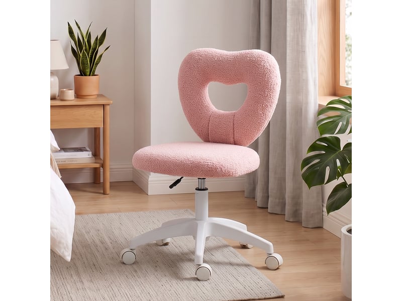  Chaise de bureau, dossier en forme de cœur, rembourrée, rose  - Conforama C