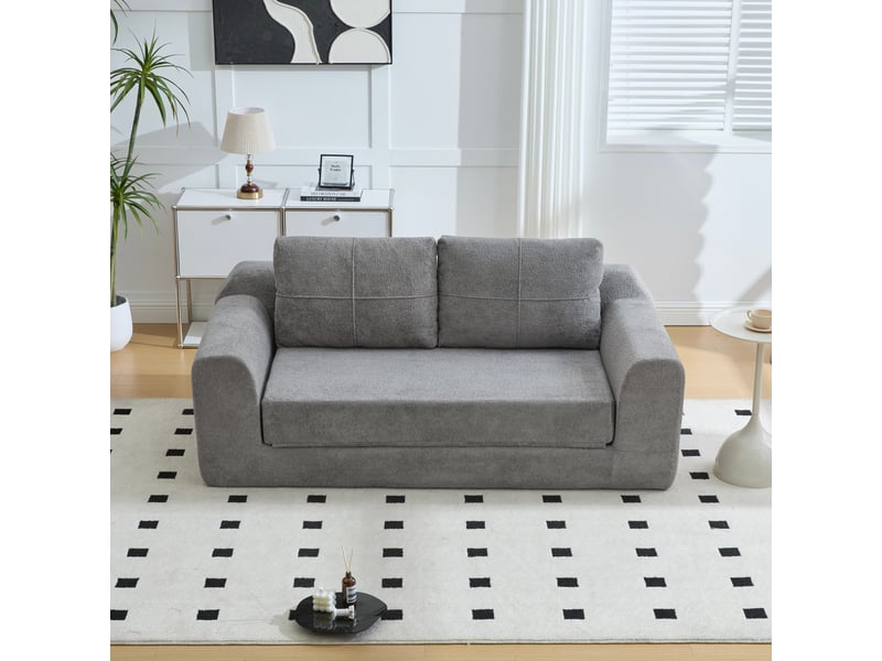 Canapé convertible au sol 2 places pliable - couchage double, velours gris foncé, 179 × 95 × 79 cm - Conforama C