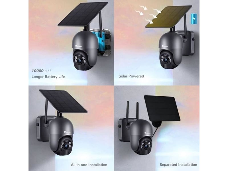  Camera connectee solaire wifi 2k 3mp ip66 detection pir radar audio bidirectionnel  - Conforama C
