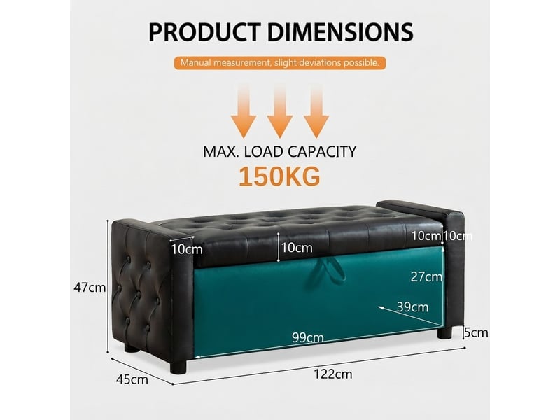  Pouf repose-pieds, 122x45x47 cm, rangement intégré, noir cao-W3498P511608-conf-NEW - Conforama E