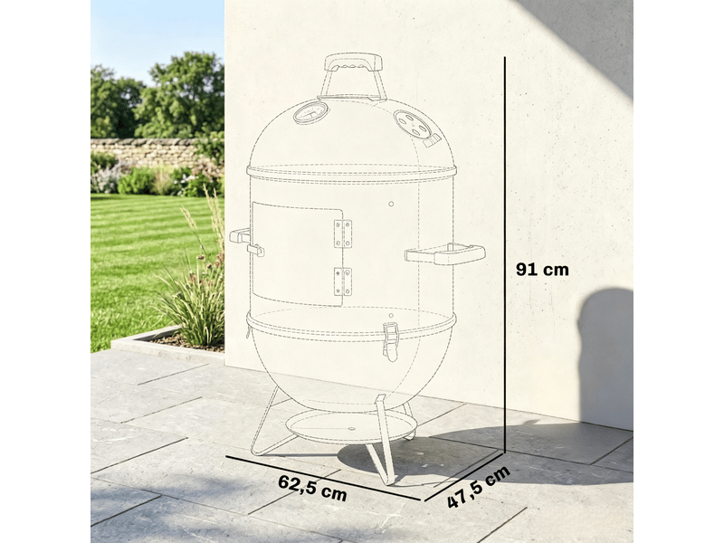  Fumoir barbecue à charbon,62,5x47,5x91 cm,3 grilles,noir  - Conforama C