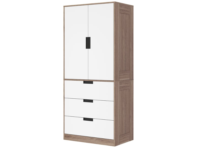  Armoire à deux portes, armoire moderne avec 3 tiroirs et tringle à vêtements pour la chambre, marron  - Conforama B