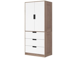 Armoire à deux portes, armoire moderne avec 3 tiroirs et tringle à vêtements pour la chambre, marron