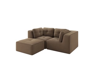 Canapé d'angle modulable 2 places en velours côtelé marron, sans montage, assise profonde, design sans cadre