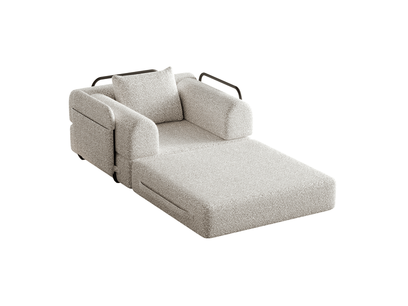  Canapé-lit une place 91.4x94x69.8 cm — rangement dans l’accoudoir, convertible, structure métal, chenille kaki  - Conforama E