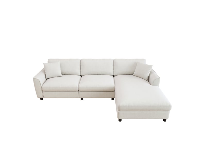  Canapé d'angle réversible 3 places en forme de nuage avec méridienne interchangeable en chenille beige  - Conforama A