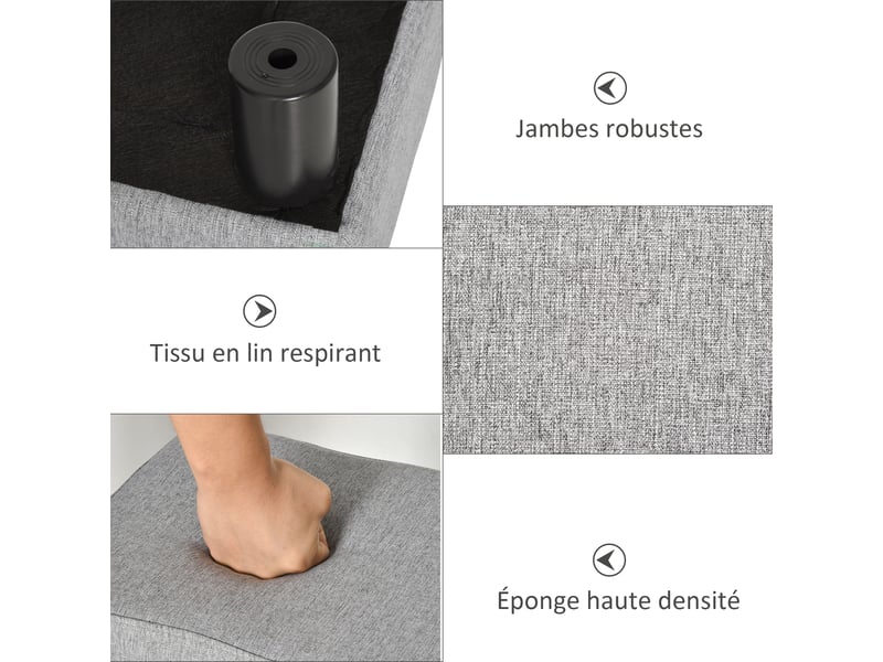  Lot de 2 poufs repose-pied tabouret bas en tissu de lin capacité de charge 150 kg gris 40 x 30 x 24 cm  - Conforama R