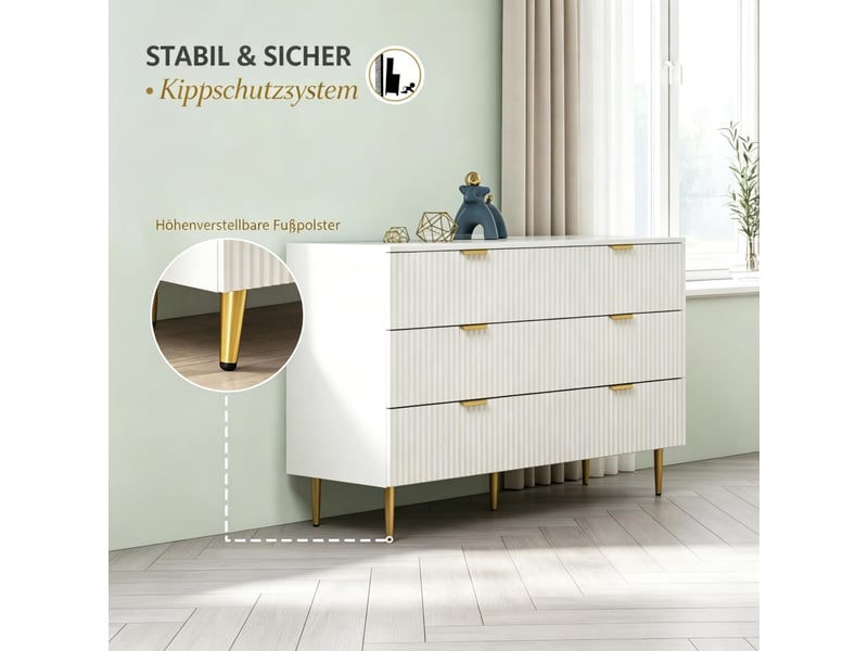  Commode de chambre - commode à 6 tiroirs, meuble de rangement moderne pour chambre à coucher, 120 x 40 x 76.5 cm, blanc  - Conforama E