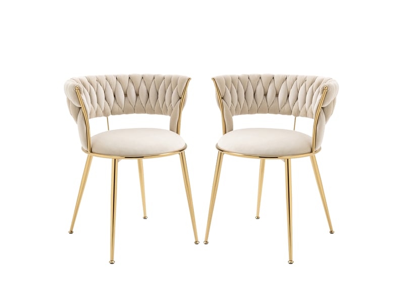  Lot de 2 chaises de salle à manger en velours ivoire  - Conforama A