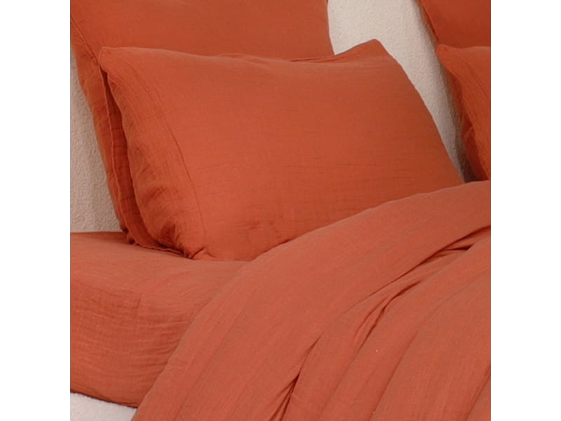 Parure housse de couette 260x240cm + 2 taies 100% gaze de coton lavée safran - valma VALMA - Conforama B