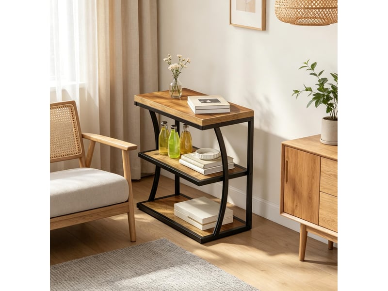  Bout de canapé 60x30x61 cm en mdf et métal à 3 niveaux noir et marron chicfurn  - Conforama B