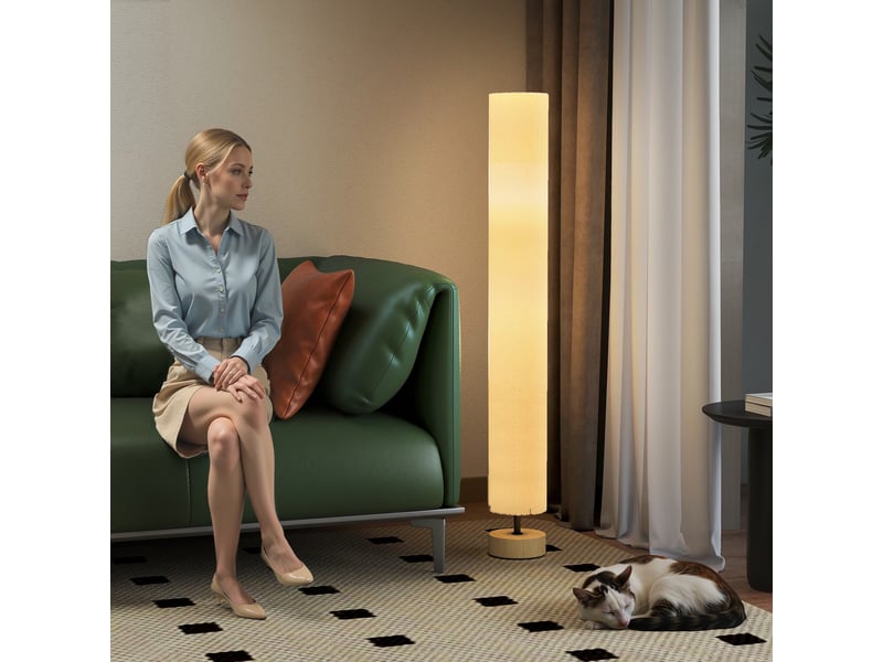  Lampadaire pour salon avec abat-jour en lin, interrupteur au pied, 2 douilles e27, 120 cm, beige  - Conforama D