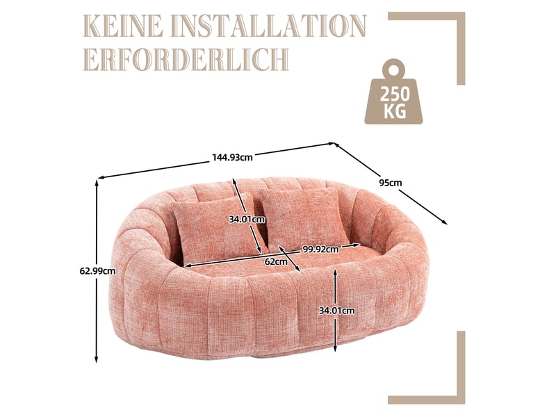  Canapé 2 places 150x95x63 cm sans structure en bois chenille rose  - Conforama E