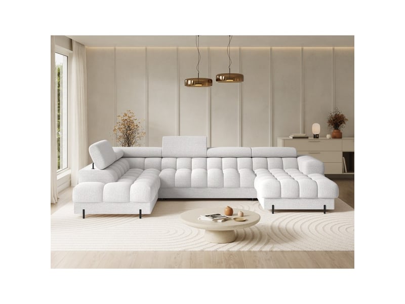  Canapé panoramique convertible blanc angle gauche feraria 358x93x202cm  - Conforama E