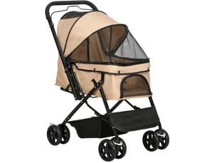 Poussette pour enfent 76,5 x 52 x 95 cm – marron – pliable, roues pivotantes et freins arrière