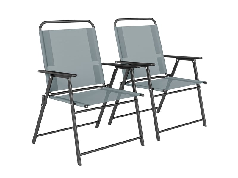  Chaises de jardin pliantes, lot de 2 chaises de camping avec assise en maille grise.  - Conforama A
